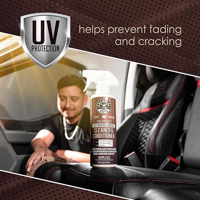 Chemical Guys, VentRight Leather Cleaner & Conditioner, Vented Seats, 16 oz | Deep cleaning leather cleaner for ventilated seats with added protection removes dirt, oils, residue and grime