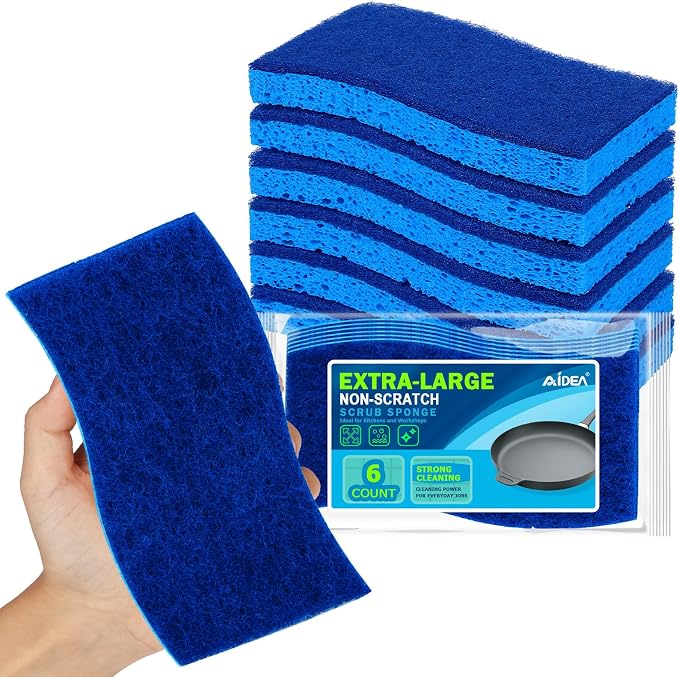 AIDEA XL Sponges Kitchen 6Count, Non-Scratch Scrub Sponges for Dishes | Extra Large Cleaning Sponges, Cleans Fast Without Scratching Safe for Non-Stick Cookware, Cleaning Power for Kitchen, House