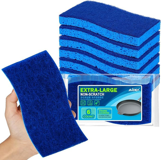 AIDEA XL Sponges Kitchen 6Count, Non-Scratch Scrub Sponges for Dishes | Extra Large Cleaning Sponges, Cleans Fast Without Scratching Safe for Non-Stick Cookware, Cleaning Power for Kitchen, House