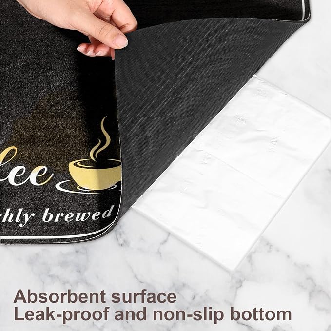 CooRug Absorbent Coffee Mat, Fashion Dish Drying Mat for Kitchen Counter Coffee Bar Accessories Espresso Machine Dish Rack 16" x 24" Black
