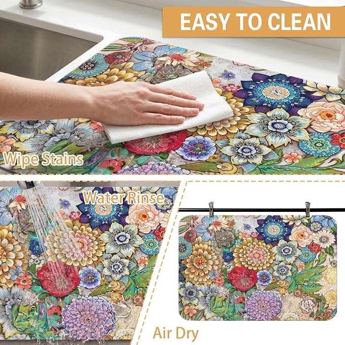 Kitchen Countertop Dish Drying Mat,Super Absorbent Coffee Bar Mat for Maker Espresso Machine, Anti-Slip Accessories for Kitchen Countertops 23x15 Inch