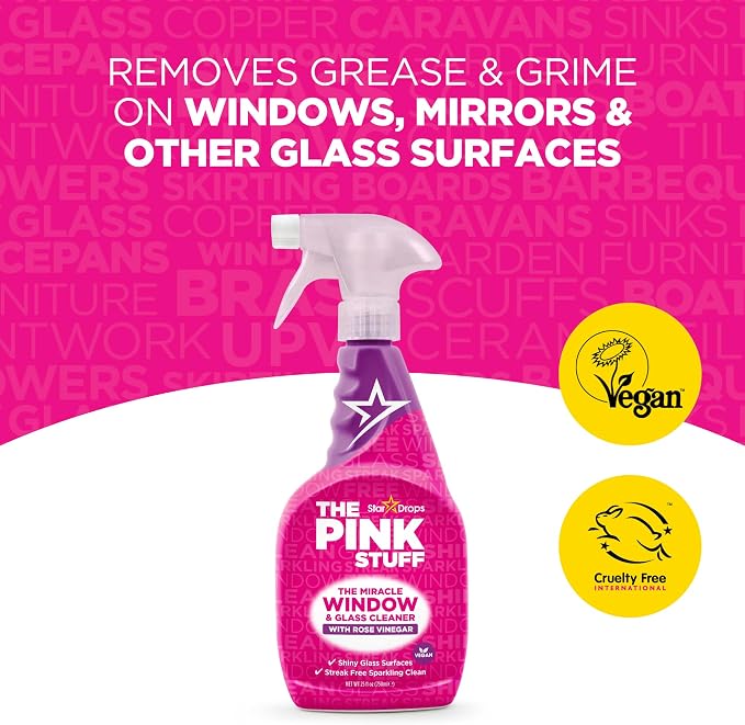 The Pink Stuff Stardrops Miracle Window and Glass Cleaner with Rose Vinegar Spray 750ml 20759