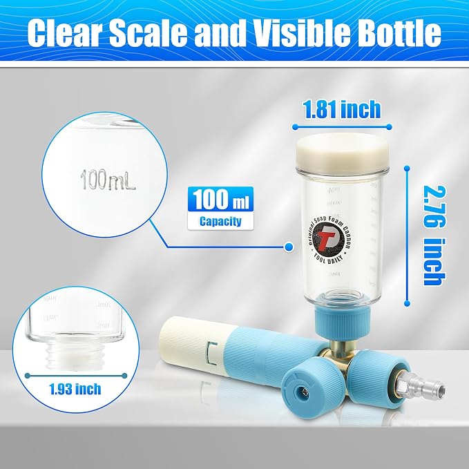 Tool Daily Mini Foam Cannon with Dual Connector, 5 Power Washer Tips | Original Soap Foam Cannon for Car Washing, 1/4" Quick Connect, 3600 PSI