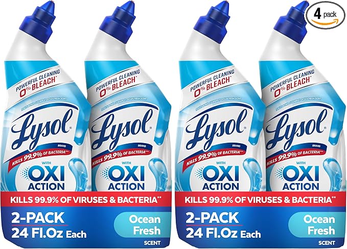 Lysol Toilet Bowl Cleaner Gel, For Cleaning and Disinfecting, Bleach Free, Ocean Fresh Scent, 24oz (Pack of 4)