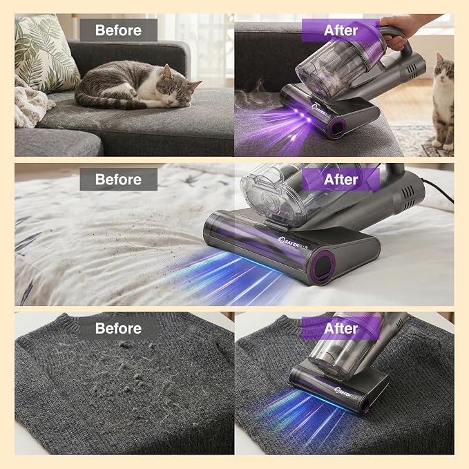 SakerPlus Powerful Bed Vacuum Cleaner,16KPa Mattress Vacuum with 36,000 Pulses/Min Beating & 140°F Warm Air, 3-Cup Cyclone System, Smart Display, Handheld Vacuum for Bed Sofa Couch Pet Hair