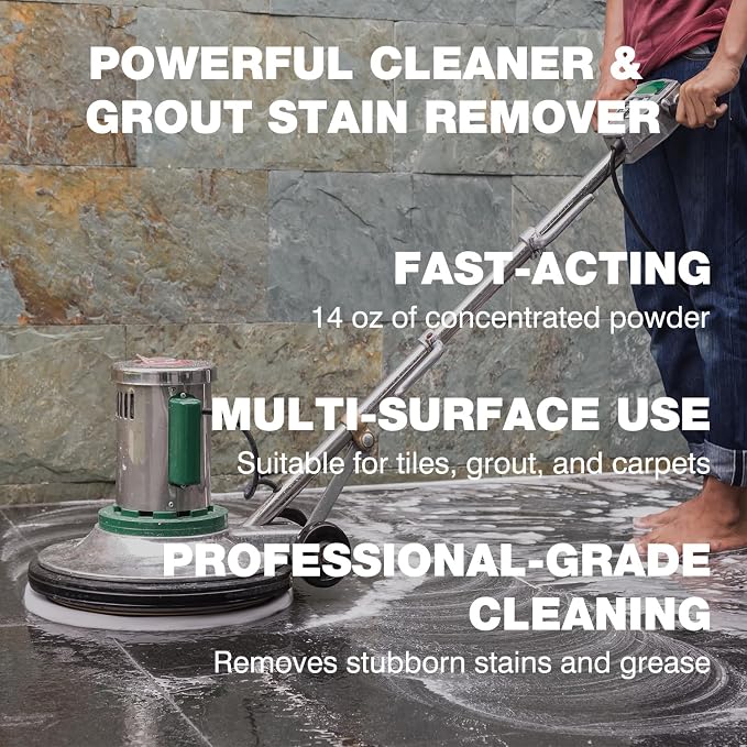 Tile & Grout Cleaner -for Deep Cleaning Concrete, Floors, Stains, Grease | Fast-Dissolving Powdered Solution for Deep Cleaning Tough Stains, Ideal for Residential & Commercial Use -14 OZ