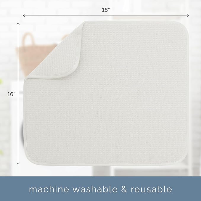 S&T INC. Dish Drying Mat, 16” x 18”, Absorbent Microfiber Kitchen Counter Mat, Dish Drying Pad for Dishes, Utensils, Pots and Pans, Large, Cream