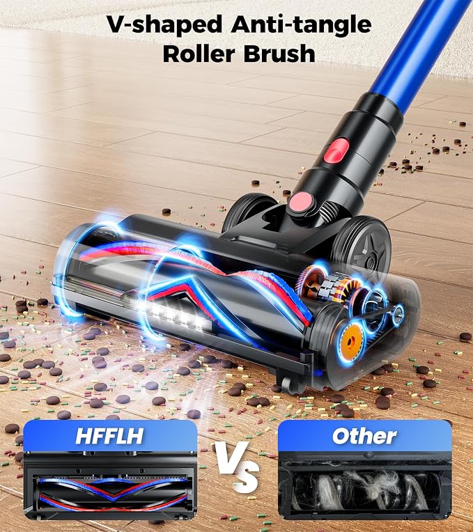 Cordless Vacuum Cleaner, 600W 50Kpa 65Mins Cordless Stick Vacuum with Self-Standing, Touch Screen, Anti-Tangle Wireless Vacuum, Vacuum Cleaners for Home/Pet Hair/Carpets/Hardwood Floor