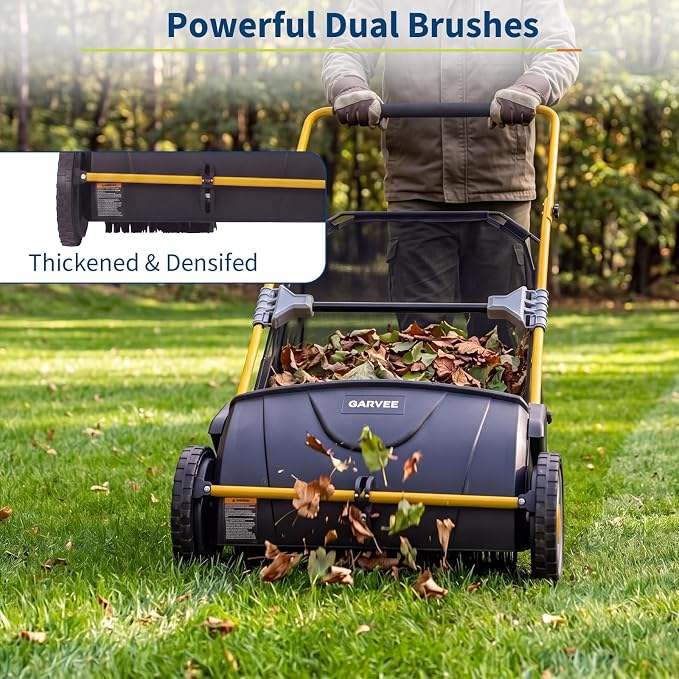 21 Inch Push Lawn Sweeper, Walk Behind Leaf Collector with Large 103L Hopper Bag, Heavy Duty Manual Yard Sweeper for Grass Clippings, Leaves, and Debris, Adjustable Height Sweeping Brush