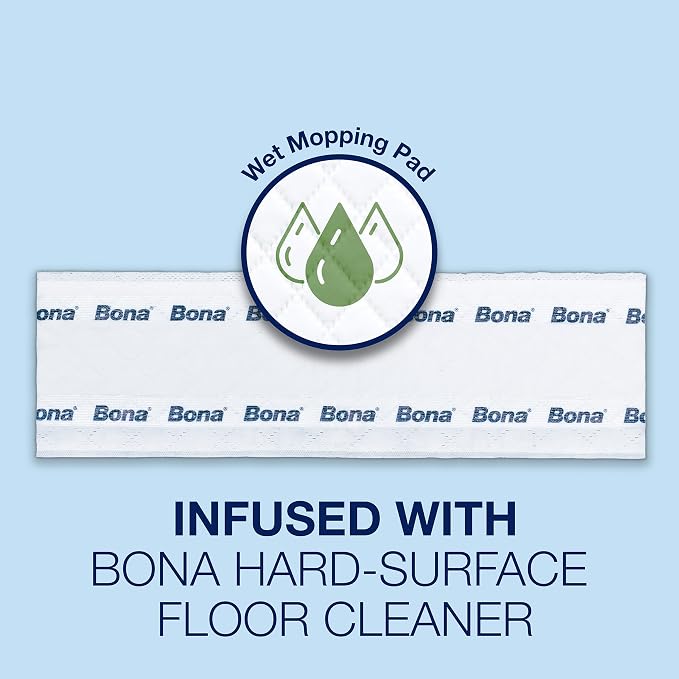 Bona Multi-Surface Floor Disposable Wet Cleaning Pads - Residue-Free Floor Cleaning Solution for Stone, Tile, Laminate, and Vinyl Floors - 12 Count (Pack of 2)