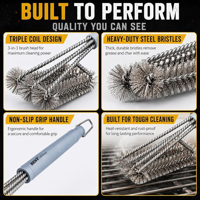 Best BBQ Grill Brush Stainless Steel 18" Barbecue Cleaning Brush w/Wire Bristles & Soft Comfortable Handle - Perfect Cleaner & Scraper for Grill Cooking Grates