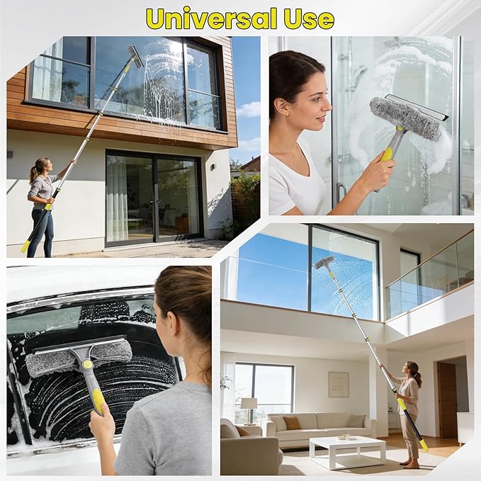 Window Squeegee with Extension Pole, 20FT Reach Squeegee for Window Cleaning, 2-in-1 Windows Washer, 180°Rotated Windows Cleaner Squeegees, Washable Window Squeegees for Home, Mirror, Car