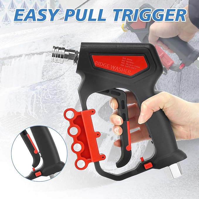 RIDGE WASHER Pressure Washer Gun 5000 PSI with Nozzle Bracket | 12 GPM, Tigger Gun with 1/4" Quick Connector, 360° Swivel 3/8" NPT Thread, M22-14mm & M22-15mm Fitting
