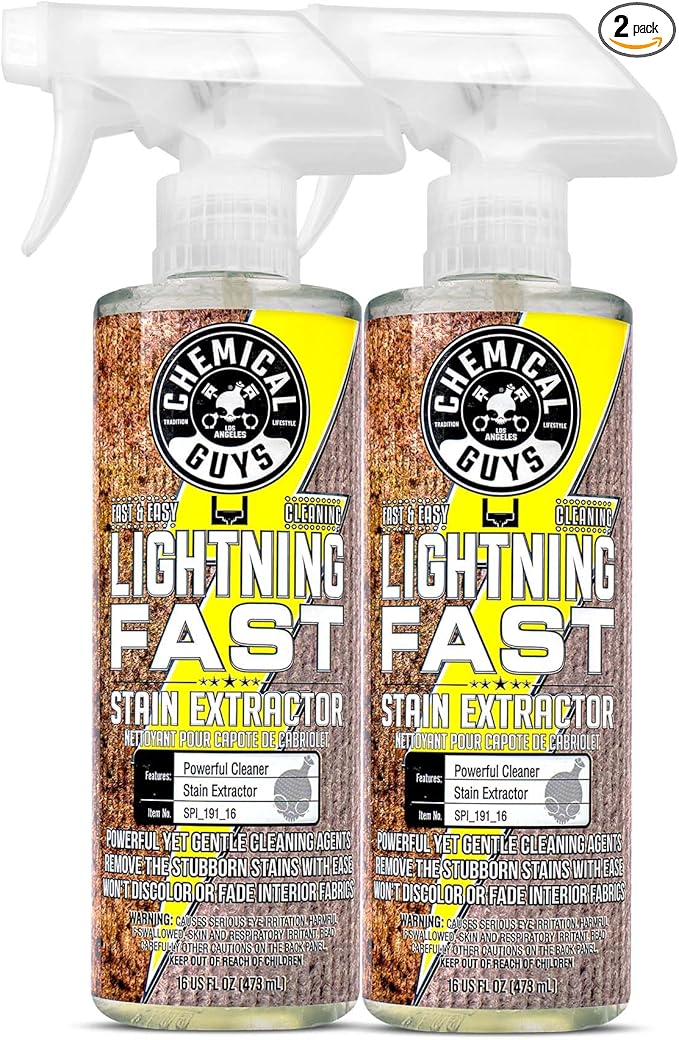 Chemical Guys, Lightning Fast Carpet & Upholstery Extractor, 16 oz, 2 Pack | Tackles coffee, soda, wine and pet messes on carpet, seats and mats, just spray, agitate and blot for a clean look