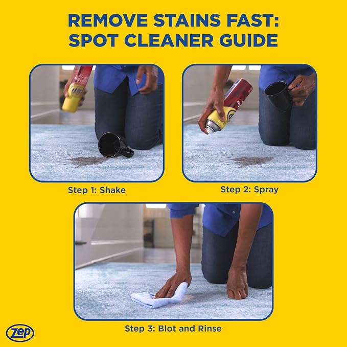 Zep Instant Carpet & Upholstery Spot Remover 19 oz (2) + Blue Rag | Removes carpet, rug, and upholstery stains with two ready-to-use cleaners and a reusable microfiber cloth - ECBD027