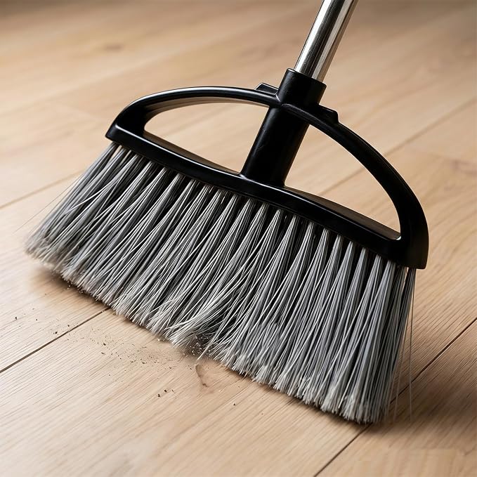 Long Handle Heavy Duty Broom and Dustpan Set, Outdoor and Commercial Upright Dustpan and Brush for Restaurant Garage Garden Yard Office,Black