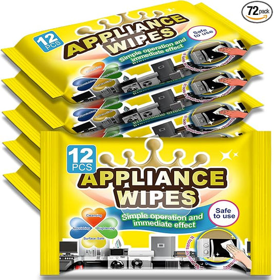 72Pcs Appliance Wipes for Cleaning Washing Machine, Dryer Stainless Steel Refrigerator, Glass Cooktop, Microwave, Dishwasher, Counter, Tile