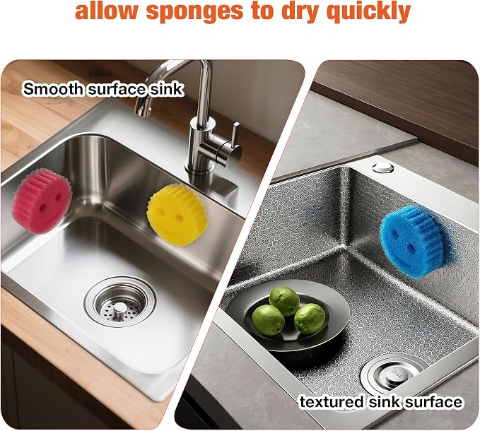 Smiley face sponge holder, kitchen Sink Caddy Organizer with Suction cup,Made of rust-proof aluminum that never rusts for Mommy & Daddy Sponges silvery (2-Pack）