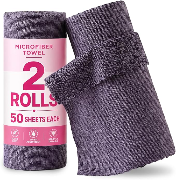 Jessy Home 2 Roll Reusable Paper Towels,100 Sheets Tear Away Microfiber Cleaning Cloth, Lint Free Cleaning Rags for Kitchen, Dishcloth,Household Cleaning Supplies