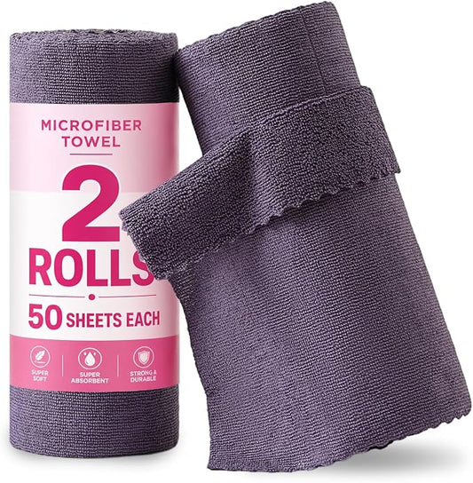 Jessy Home 2 Roll Reusable Paper Towels,100 Sheets Tear Away Microfiber Cleaning Cloth, Lint Free Cleaning Rags for Kitchen, Dishcloth,Household Cleaning Supplies