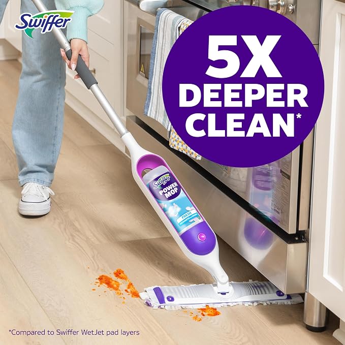 Swiffer PowerMop Multi-Surface Mopping Pad Refills for Floor Cleaning, Microfiber, 11 Count, White/Purple