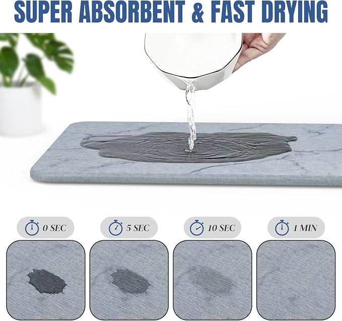 Quick Dry Stone Drying Mat for Kitchen Counter, Water-Absorbent Diatomaceous Dish Drying Mats, Multi-Purpose Stone Drying Tray for Cups Dishes Bottles