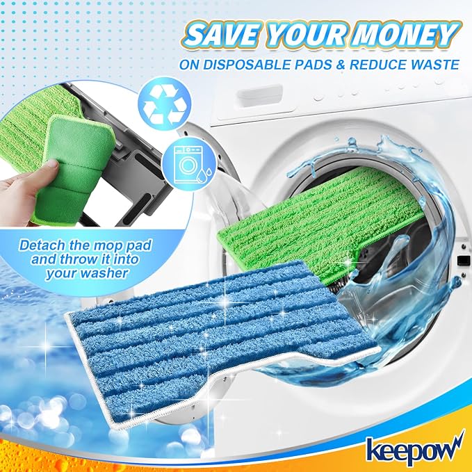 KEEPOW Reusable Replacement Pads Compatible with Shark Vac Mop VM252 VM401 | VM200 VM180 VC205 VM250 QM250 VM190, Washable Vacuum Mop Pad Refills, Upgraded Design of Dirt Chamber (1+2+2+2 Pads)