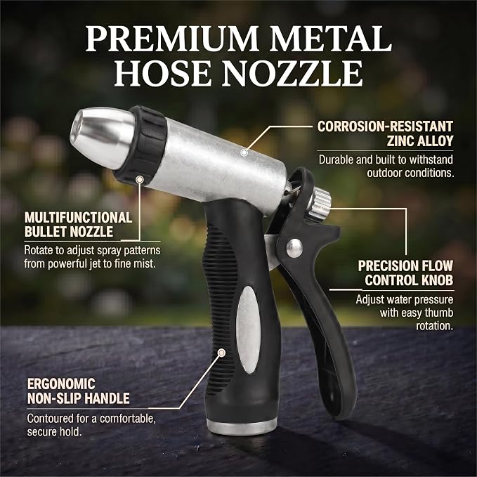 GREEN MOUNT Heavy Duty Hose Nozzle, High Pressure Water Nozzle for Garden & Car Wash, 1-Pack