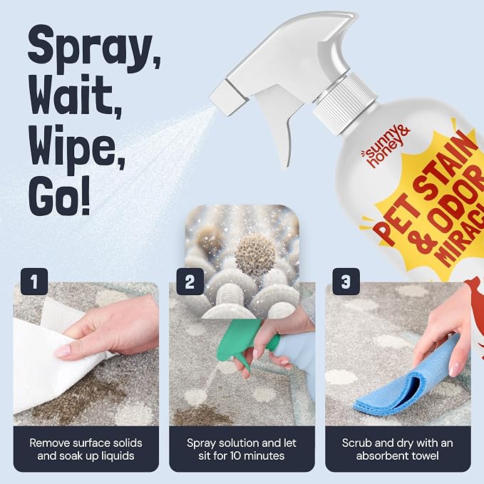 Sunny & Honey Pet Stain and Odor Remover Spray for Carpets, 32floz Spice | USA Made - Enzyme Cleaner for Dog Urine & Poop - Eliminates Set In Stains - Color Safe - For Rugs, Furniture & Car Seats