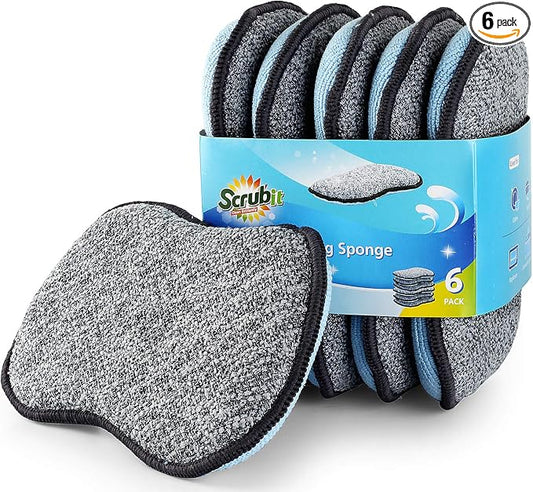Multi-Purpose Scrub Sponges for Kitchen By Scrub- it - Non-Scratch Microfiber Sponge Along with Heavy Duty Scouring Power - Effortless Cleaning of Dishes, Pots and Pans All at Once(6 Pack, Large)