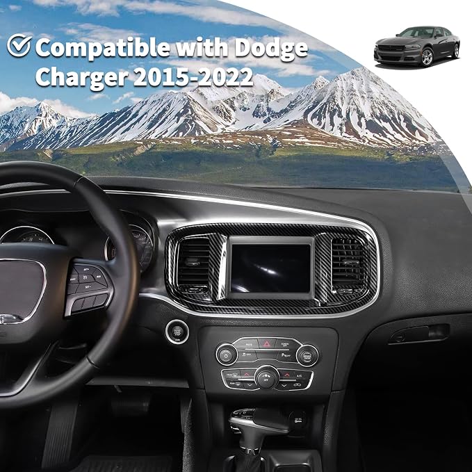 JWWY Charger Center Consoles Dash Board Trim Dashboard DVD Navigation Screen Frame Instrument Cover Trim for 2015-2024+Dodge Charger Interior Accessories Carbon Fiber