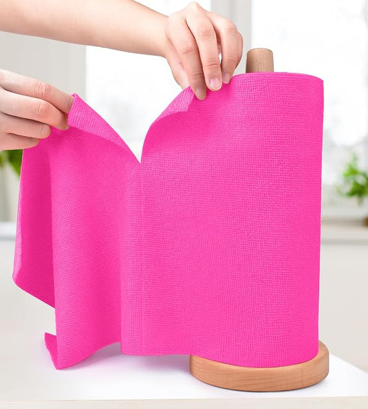 KitchLife Microfiber Cleaning Cloth Roll - Tear-Away Reusable Microfiber Paper Towels, Lint-Free, Washable, 20 Sheets for Kitchen, Car, Dishes, and Sensitive Surfaces (Hot Pink)