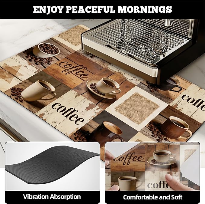 Dish Drying Mat Large Coffee Mat Absorbent Drying Mat for Kitchen Counter Coffee Bar Accessories 32"x 17", Retro Wood Grain Collage