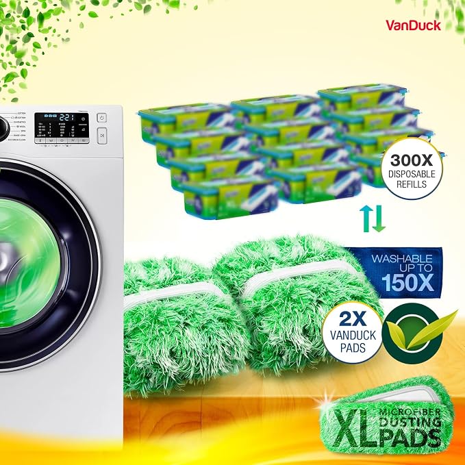 VanDuck XL Dust Mop Pads Compatible with Swiffer XL (4 Pack) - Extra Large Dry Pads Refills - Microfiber Covers Reusable Mop Heads (Handle is Not Included)