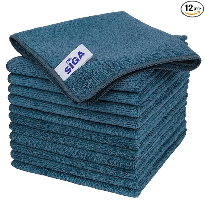 MR.SIGA Microfiber Cleaning Cloths, Streak Free Microfiber Towels, 12 Pack | All-purpose microfiber cloths, ultra absorbent, reusable household cleaning towels, Light Teal, 32 x 32 cm(12.6 x 12.6 inch)