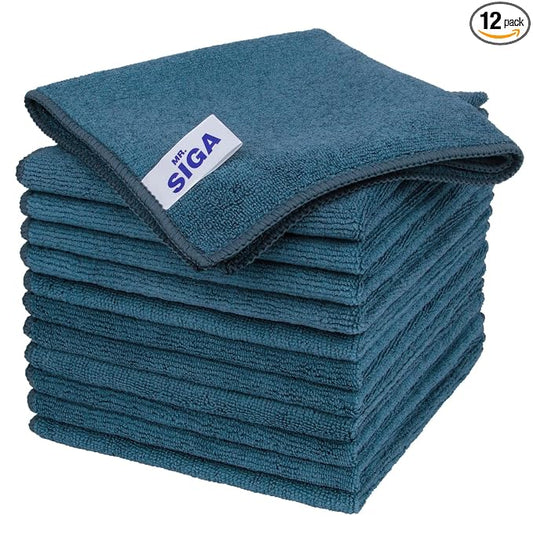 MR.SIGA Microfiber Cleaning Cloths, Streak Free Microfiber Towels, 12 Pack | All-purpose microfiber cloths, ultra absorbent, reusable household cleaning towels, Light Teal, 32 x 32 cm(12.6 x 12.6 inch)