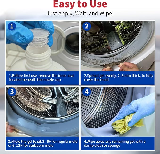 W&E Choice Mold Stain Remover Gel Cleaner for Shower, Bathroom Tile Grout and Caulk - Heavy Duty Mildew Stain Cleaner for Front Load Washing Machine Rubber Seal - No Scrubbing Gel Formula, 8.8 Fl Oz