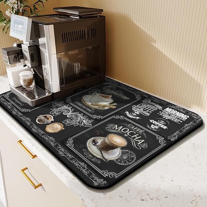 Absorbent Coffee Bar Mat - 23inx15in, Anti-Slip, Fits Under Coffee Machine, Dish Drying Mat for Countertops