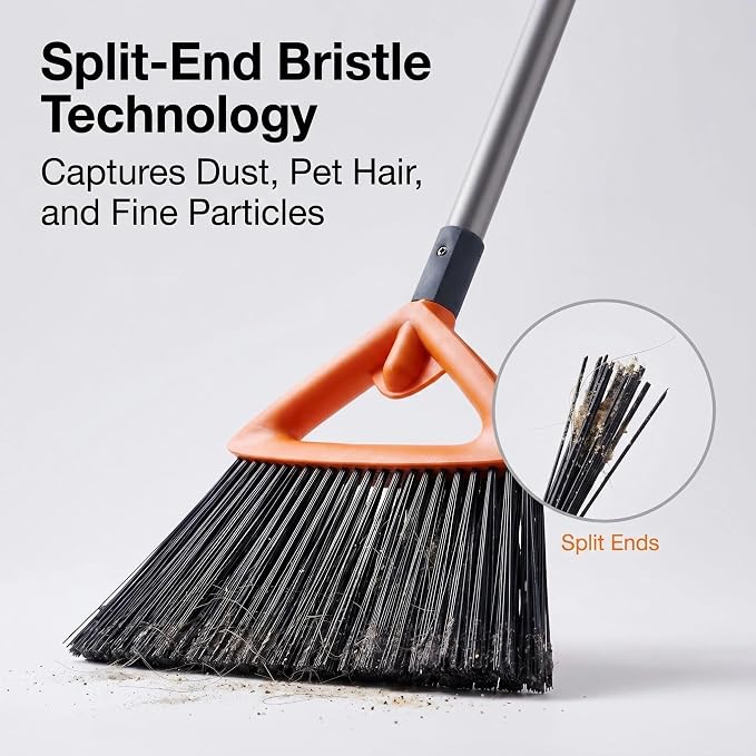 CLEANHOME Heavy Duty Broom with Dustpan Combo Set, Grey | Indoor and Outdoor,Stiff Bristle, Commercial Angle Broom and Standing Dust Pans, Long Handle ,for Sweeping Home,Kitchen,Yard