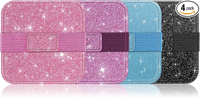 Fintie Screen Cleaning Pad, [4 Pack] Soft Cloth Car Phone Screen Cleaner | Microfiber Wipe Cleaning with Elastic Strap for iPad, iPhone, MacBook, Tablets, Laptop, Monitor (Glitter Pink/Black)