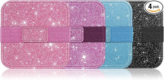 Fintie Screen Cleaning Pad, [4 Pack] Soft Cloth Car Phone Screen Cleaner | Microfiber Wipe Cleaning with Elastic Strap for iPad, iPhone, MacBook, Tablets, Laptop, Monitor (Glitter Pink/Black)
