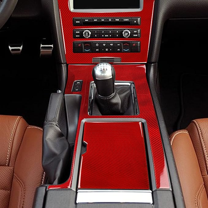 Real Carbon Fiber Trim for Ford Mustang Accessories | for 2009 2010 2011 2012 2013 2014 Panel Navigation Gear Shift Storage Cover Kit Interior Thick Overlay Decal 4PCs