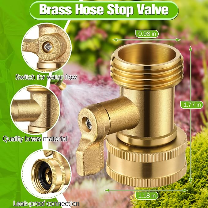 3 Pcs Brass Hose Nozzle Kit, Adjustable Twist Garden Hose Nozzle with High Pressure Jet Spray, Brass Shut off Valve, 10 Rubber Washers, 3/4 Inch Ght for Watering Plants, Car Wash, Cleaning