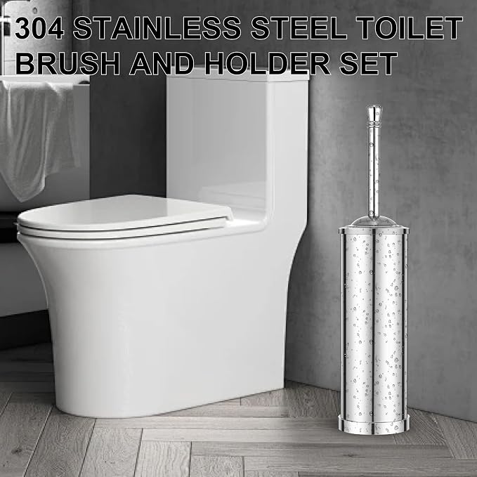 Stainless Steel Toilet Brush and Holder Set,Extra Long Handled Toilet Brush for Bathroom,Heavy Duty Toilet Bowl Brush,Modern Toilet Cleaner Brush, Splash Protection,Deep Cleaning (Chrome)