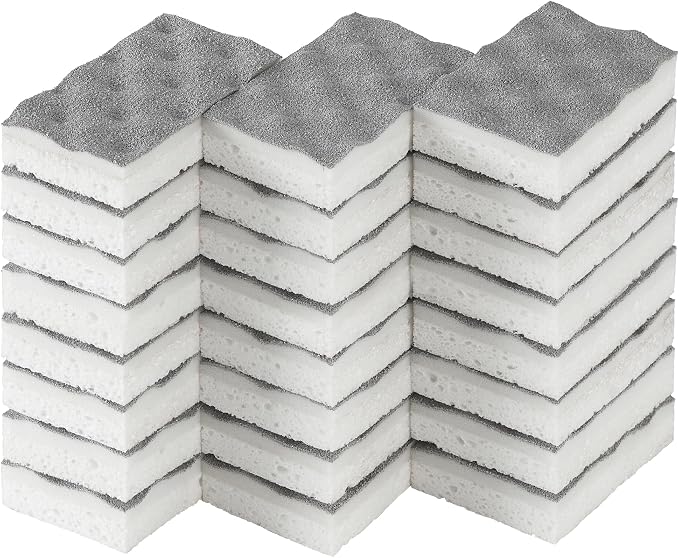 JOYMOOP Textured Clean Sponges, Dual-Sided Non-Scratch Soft Scrub Dish Sponge, Safe for Non-Stick Cookware, Kitchen and Household Cleaning, 24 Pack [Grey & White]
