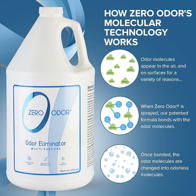 Zero Odor Multi-Purpose Odor Eliminator, Air and Surface Odor Remover for Home, Bathroom, Kitchen, and Closet, Refill, 128 oz