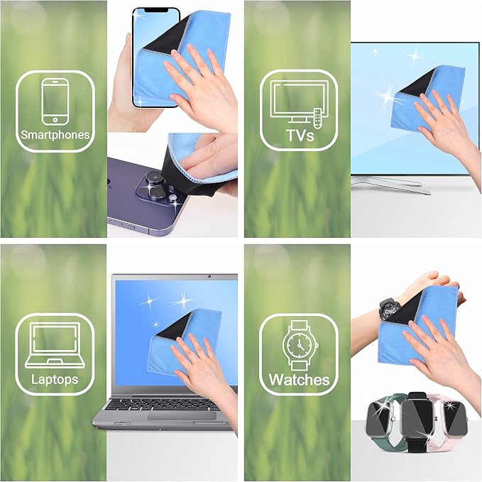 Microfiber Cleaning Cloths - 10 Pack - 6.6 x 6.2" - Double-sided Cleaning Cloths - Microfiber and Suede Cloth for Smartphones, LCD TV, Tablets, Laptop Screens, Camera Lenses and Other Surfaces