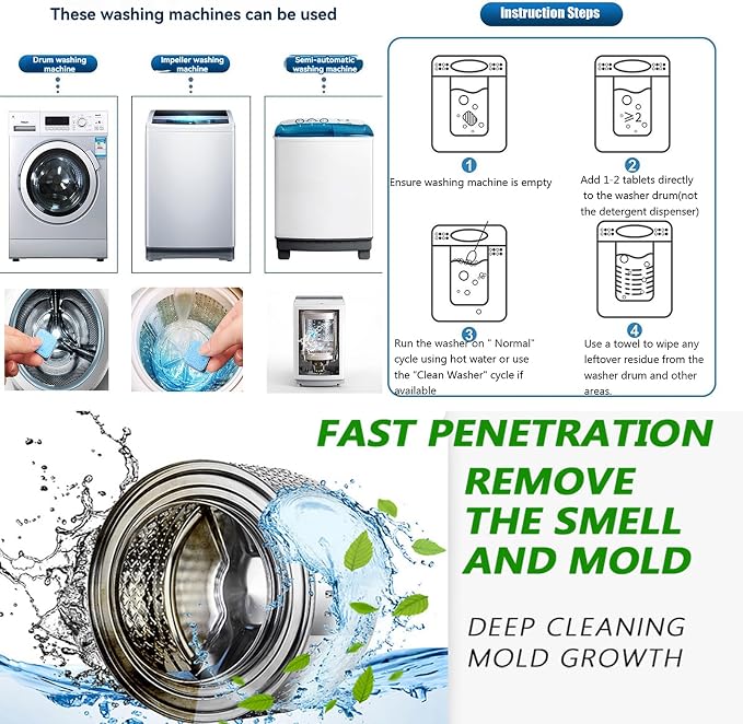 Bundle - Washing Machine Cleaner Tablets (20 Pack) & 7 oz Mold Remover Gel | Deep Cleaning, Odor & Mold Removal | Multi-Purpose Cleaner for Washing Machines, Household Surfaces & Bathrooms