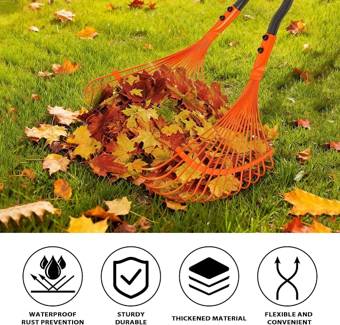 Leaf Grabber Rake with Long Handle,Metal Leaves Rakes,Lightweight Leaf and Grass Picker Upper,Leaf Collector for Lawn & Yard Shrub Cleanup.