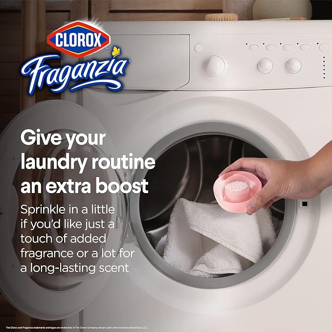 Clorox Fraganzia Laundry Scent Booster Crystals, In-Wash Fragrance Beads for Fresh-Smelling Clothes & Linens, Safe for All Fabrics & Colors, Easy-Pour Bottle, Rose Scent, 70 Oz